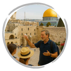 Tour guide with western wall background