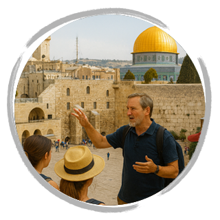 Tour guide with western wall background